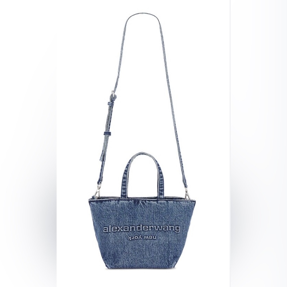 Alexander Wang Denim Small Tote in Blue with Crossbody Strap